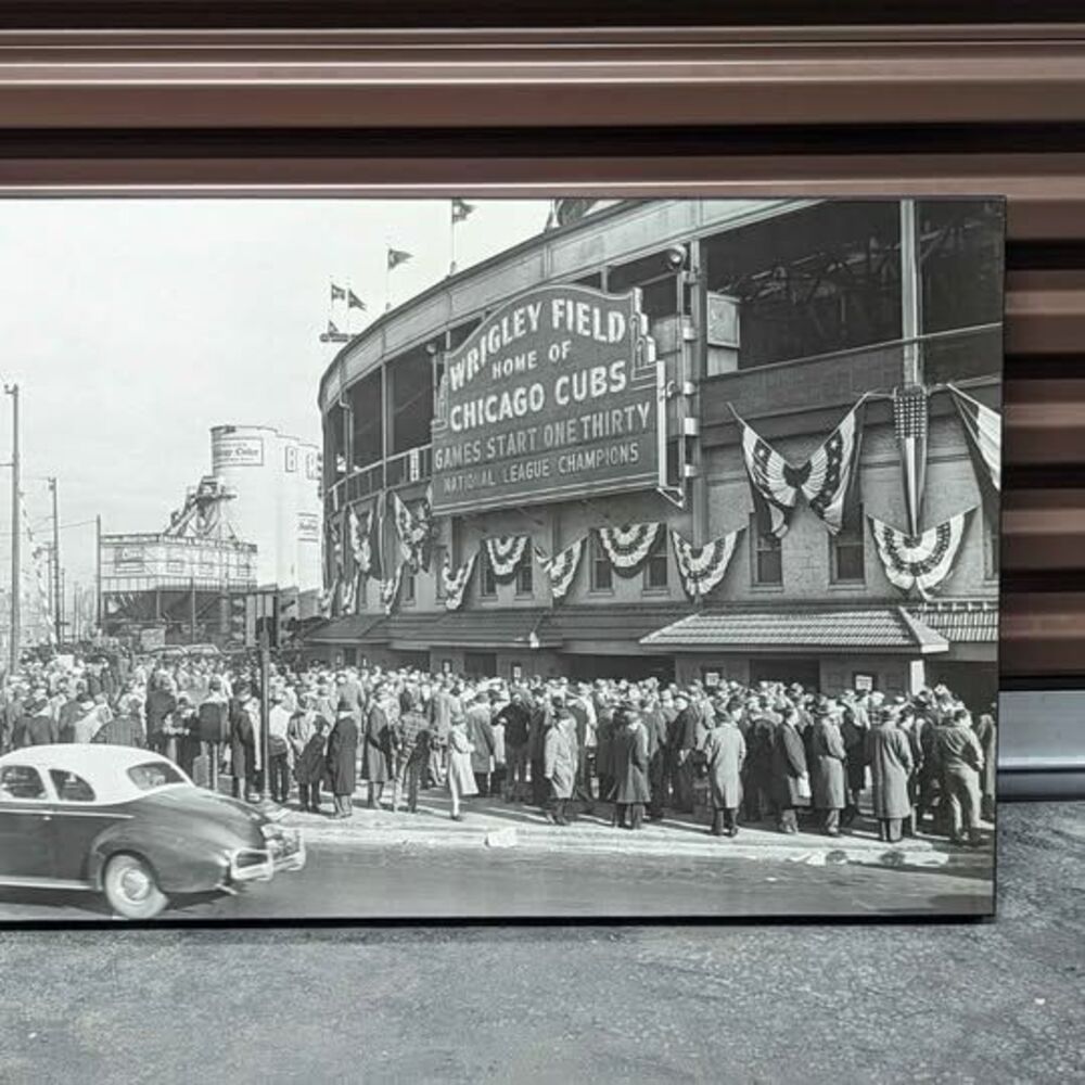 Vintage Wrigley Field Chicago Cubs Wood‎ Print 30x20 Black White Sports Man Cave - Picture 3 of 6
